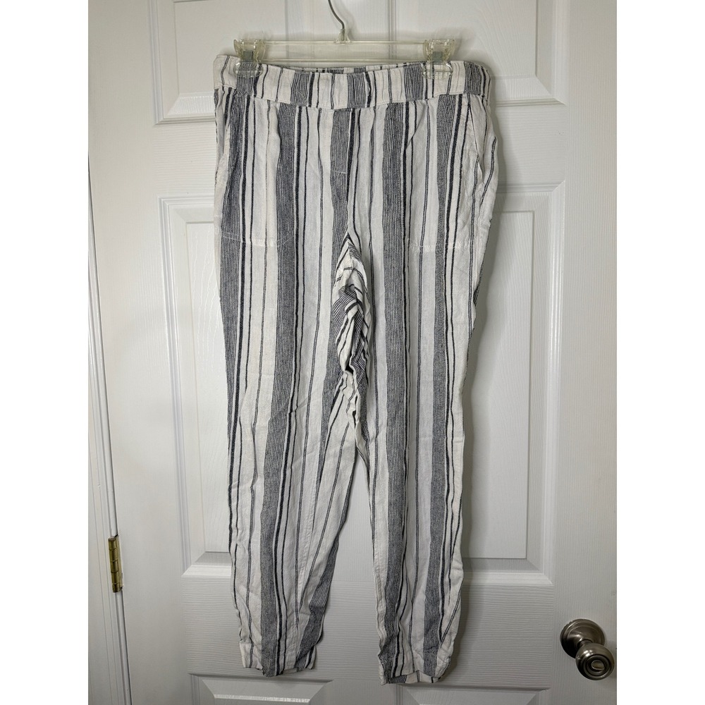 per‎ se Linen Blend Striped Pants Womens Small White Black Tapered Coastal